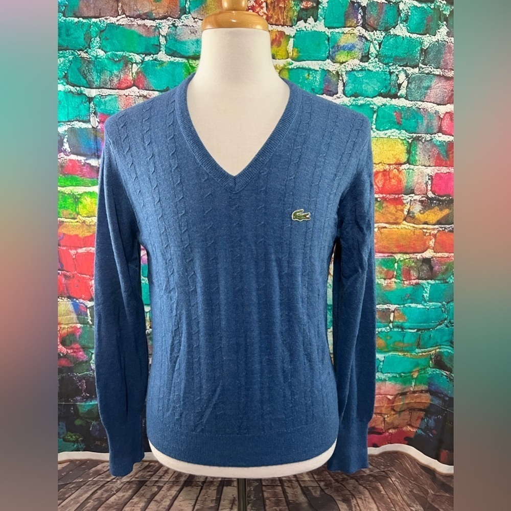 Vintage Izod Lacoste Vneck Sweater Size M Blue